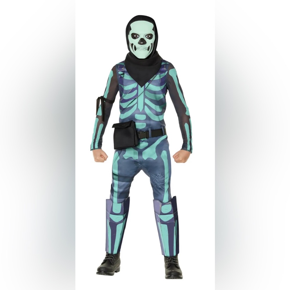 2022 Fortnite Skull Trooper Green Glow YOUTH Costume X-Large (14-16) NEW